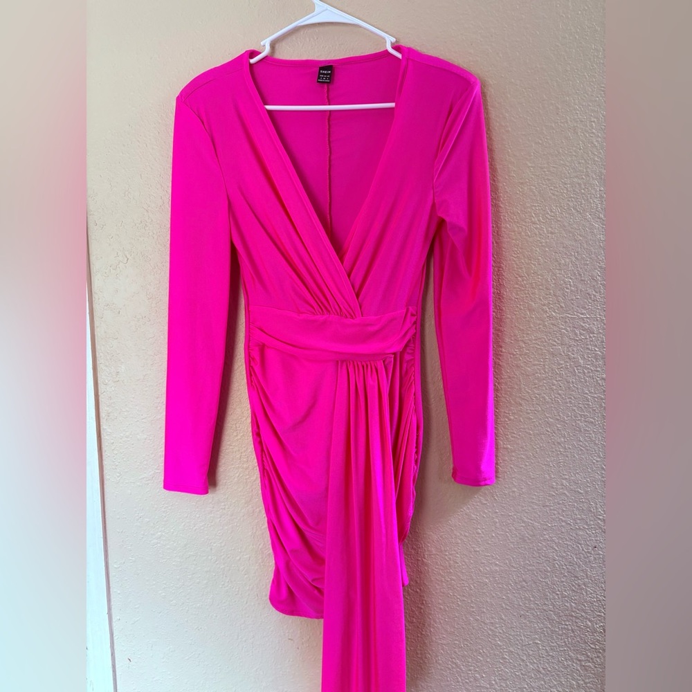 SHEIN Vibrant Pink Long Sleeve Dress